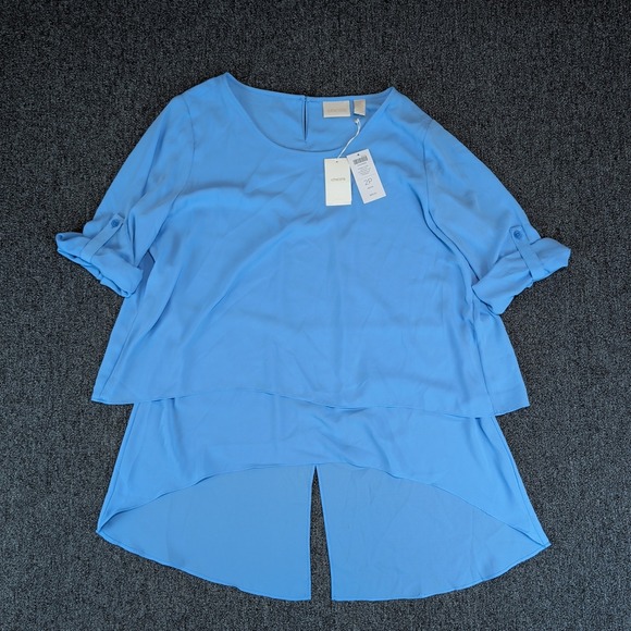 Chico's Double Layer Kathy Top Women 2P Casual Chic Blue Roll Tab Airy Blouse NW — photo 2
